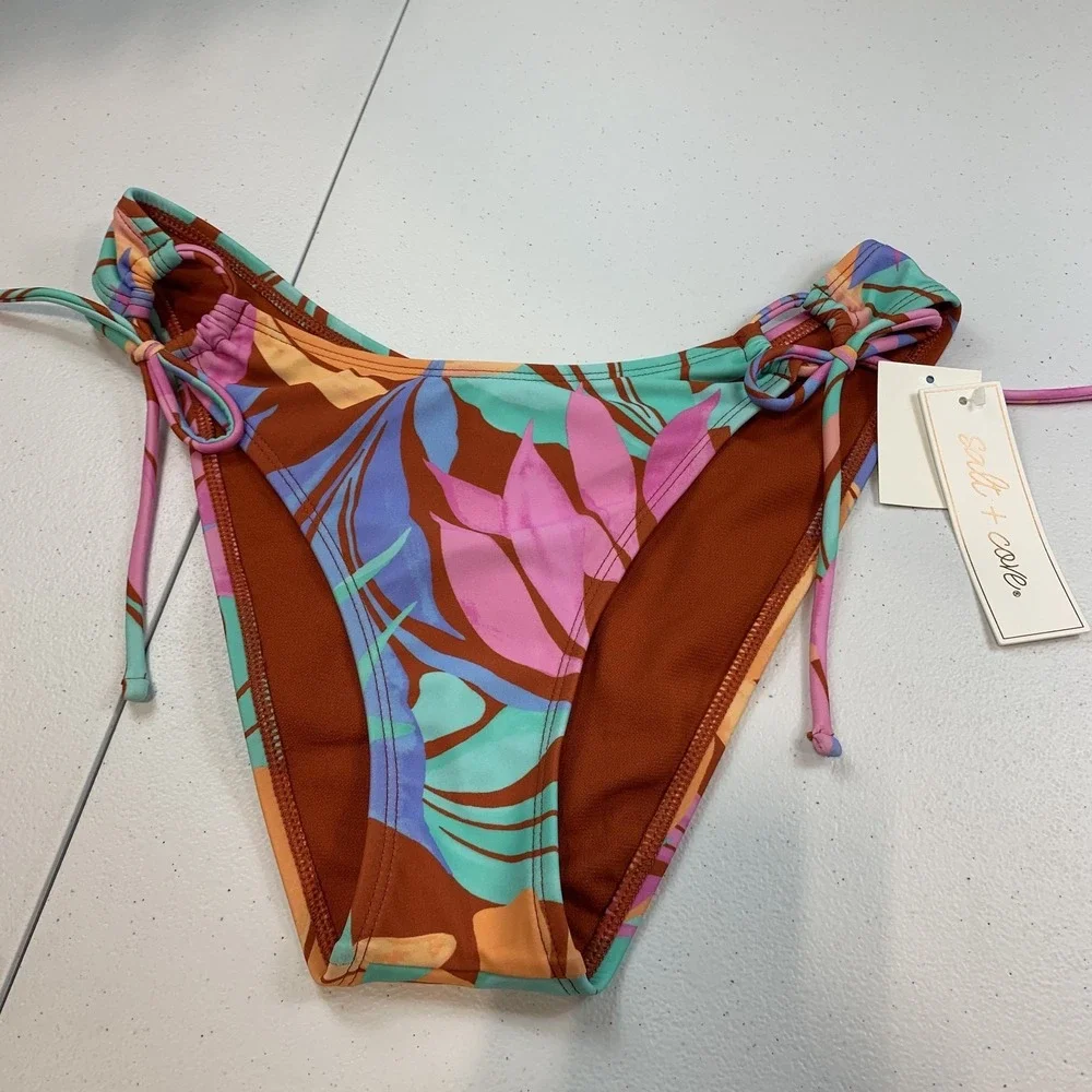 Salt & Cove Junior's Swim Bikini Bottom M Looped Side Scooped Tropical Floral